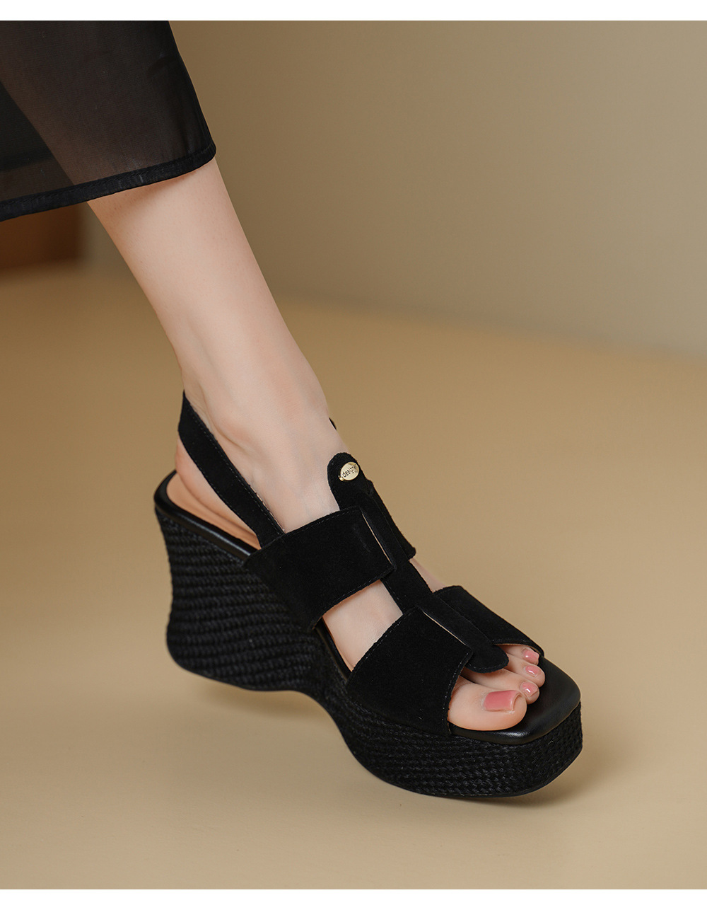 Sandal cao gót nữ hở mũi đế xuồng gót 10 cm quai ngang một khóa — màu đen, màu mơ chi tiết 10
