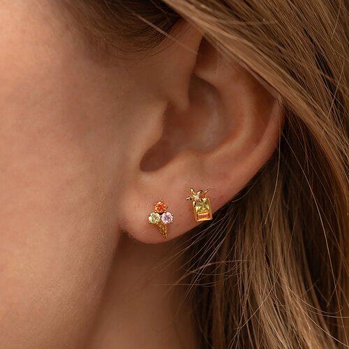 ins hot style earrings golden ice cream element colored zircon earrings Dongdaemun new jewelry zircon earrings for women