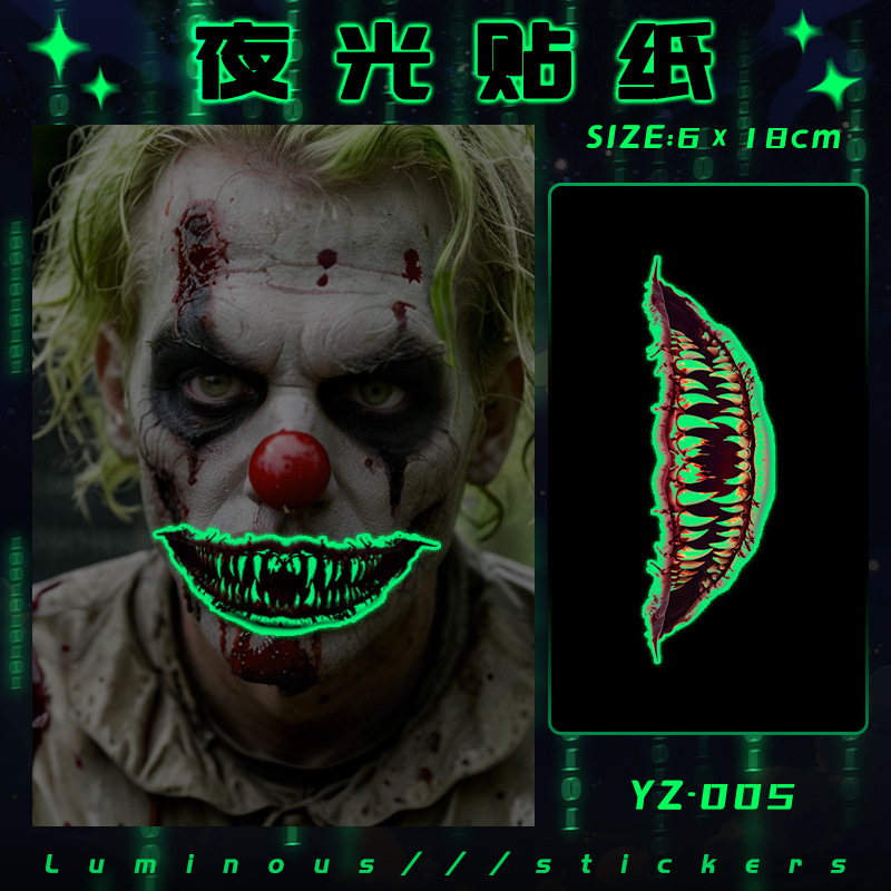 Halloween Party Spoof Fangs Luminous Tattoo Stickers Creative Niche Haunted House Performance Luminous Fangs Tattoo Stickers