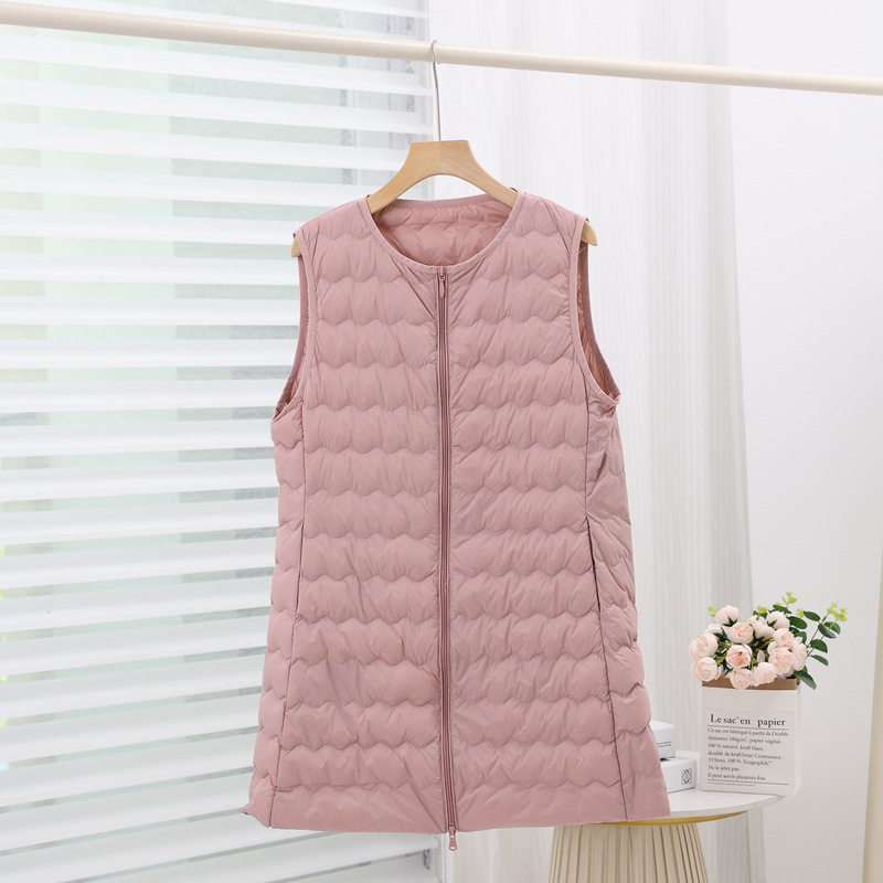 Autumn and Winter New Style 90 Velvet down Vest Women's Mid-Length Collarless Portable Light Warm Vest Sleeveless Warm Liner Inner Wear