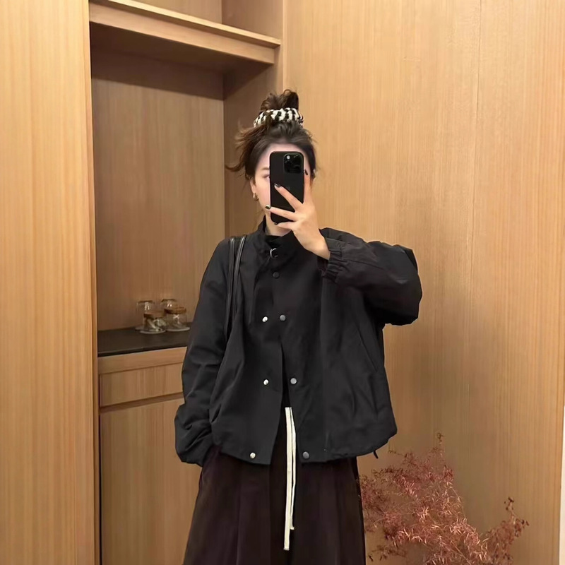 琪镌绘制高品质韩系立领设计感洋气秋季新款工装宽松休闲上衣女潮|undefined