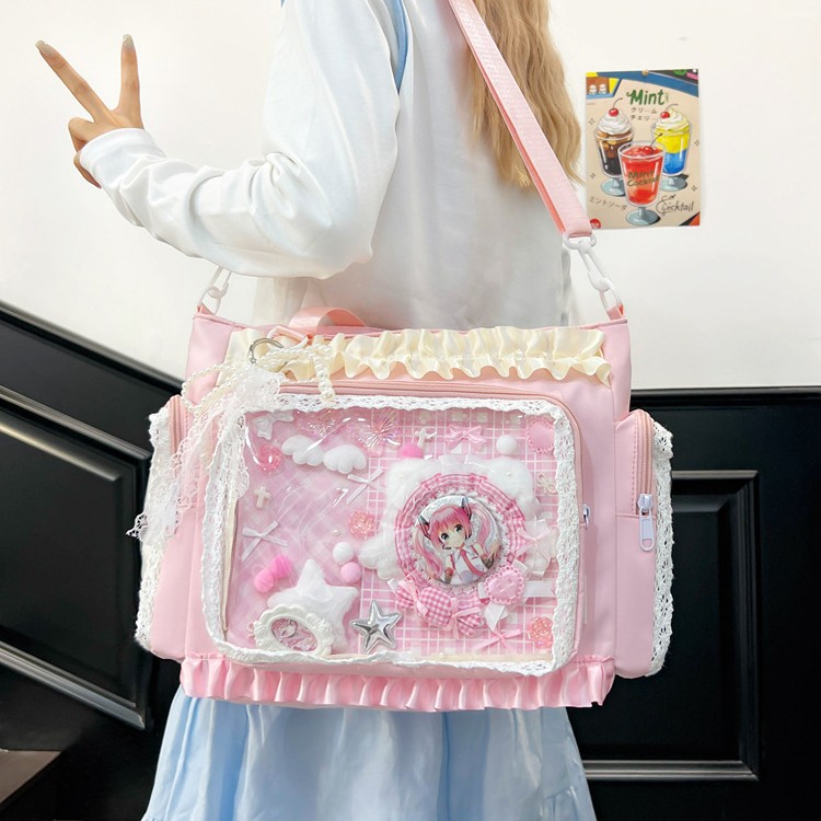 New Original Shoulder Portable Two-Dimensional Large-Capacity Transparent Pain Bag Cute and Sweet Girly Heart Daily Versatile Bag