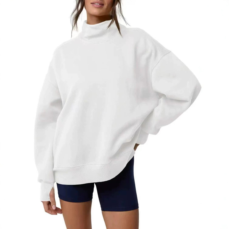 European and American cross-border solid color turtleneck sweatshirt, autumn and winter loose-fit round-neck pullover with pockets, long-sleeve casual sweatshirt, Amazon European and American cross-border solid color turtleneck sweatshirt, autumn and winter loose-fit round-neck pullover with pockets, long-sleeve casual sweatshirt, Amazon