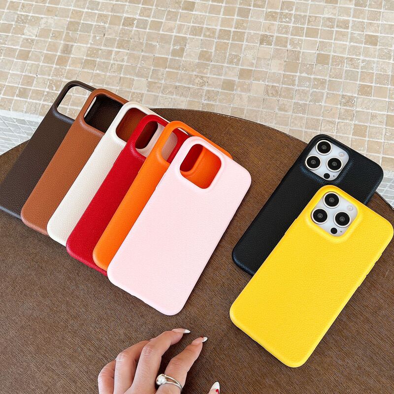 Simple Solid Color Litchi Pattern Mobile Phone Case for Apple 16pro iphone15/14 Drop-resistant Soft Case Protective Case