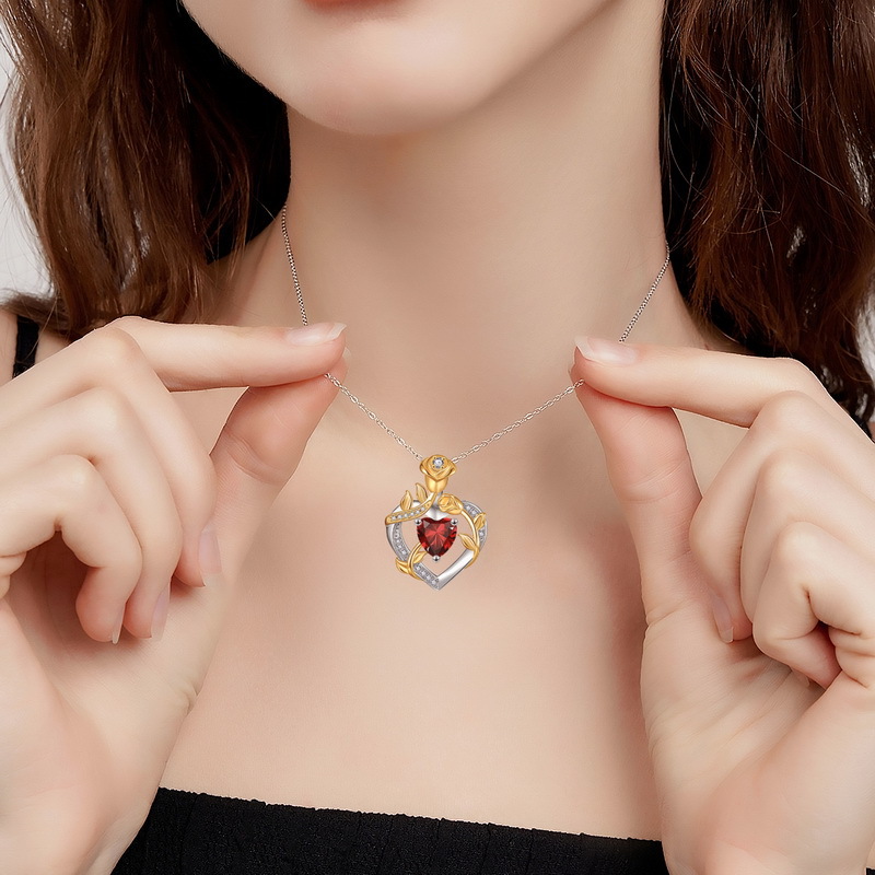 Europa y América Cross-border piedra rosa amor color tesoro collar colgante S925 plata con incrustaciones de diamantes cadena de clavícula mujer