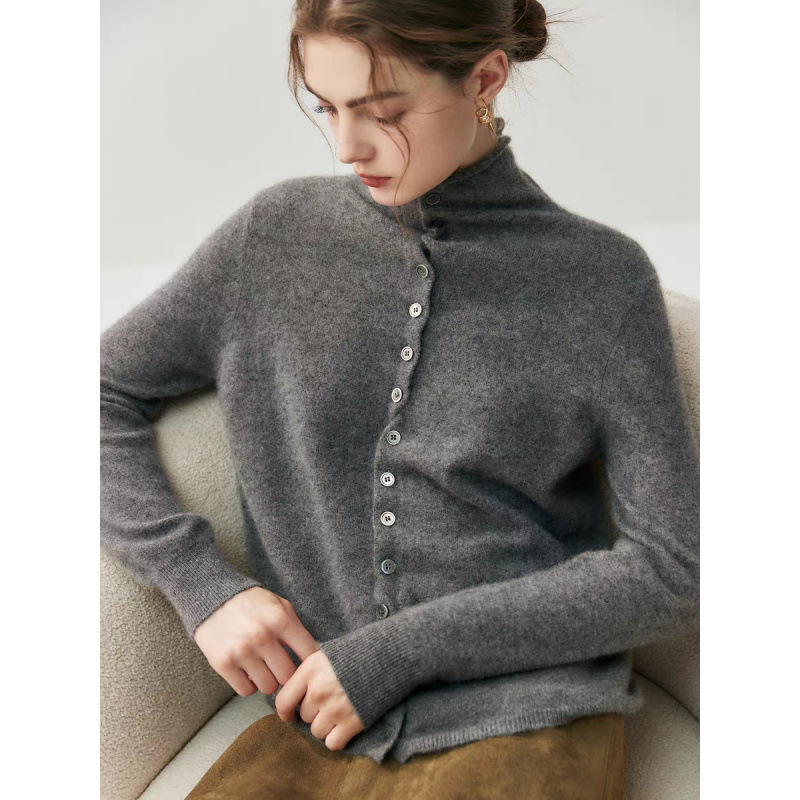 Fluffy Cloud-Like Cashmere Wool Rolled Edge Cardigan, Lazy Two-Wear Knitted Sweater, Turtleneck Sweater
