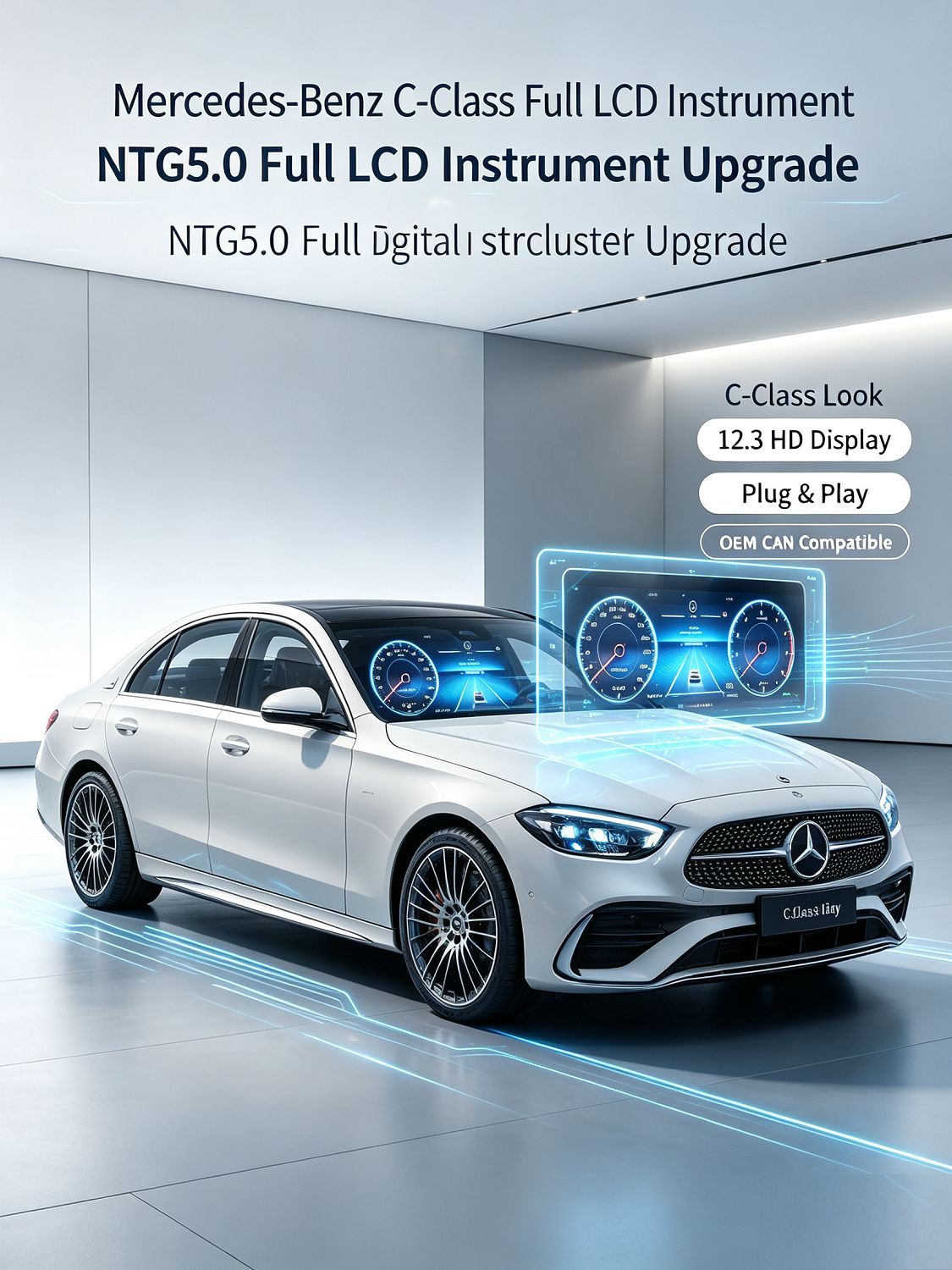 Suitable for Mercedes-Benz Glc/C-Class W205/Ntg5.0 Upgrade to Full Lcd Instrument Panel, Plug and Play, Non-Destructive Connection