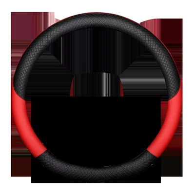 Full Leather Steering Wheel Cover, Suitable Steering wheel cover - a006-black-red-38cm