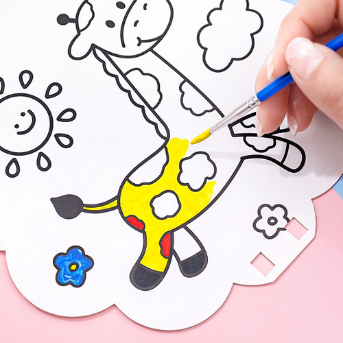 Cartoon diy graffiti fan children's cute hand-painted blank small fan children's day coloring painting plastic round fan
