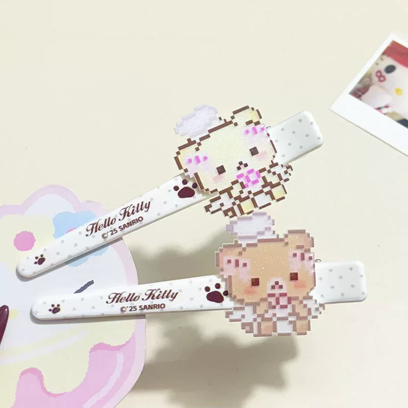 Заколка для волос (Hello Kitty) большая мультяшная с медвежатами, для челки, кофе/беж
