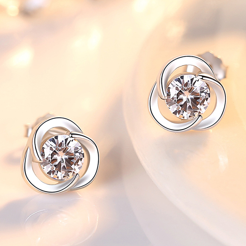 Pendientes de la suerte de trébol de plata esterlina S925