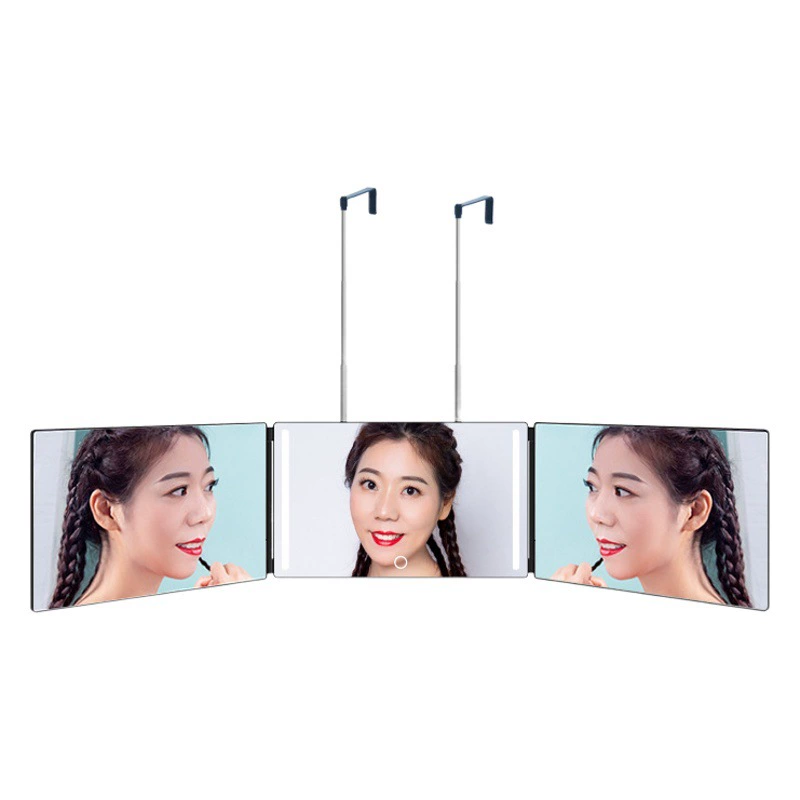Трехстороннее зеркало с подсветкой, выдвижное регулируемое подвесное складывающееся втрое Парикмахерское зеркало, портативное светодиодное складное дорожное зеркало для макияжа