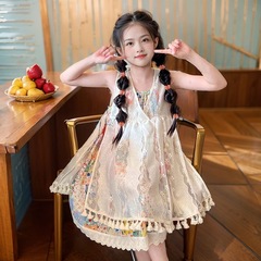 女童吊帶裙2024夏裝新款中大兒童夏季連衣裙兩件套夏天洋氣裙子