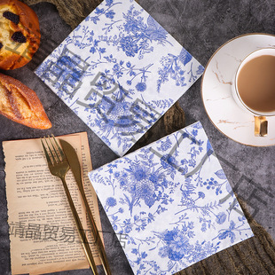 New classic blue blue and white color paper towel printing napkin stroke wood pulp paper 20 pieces