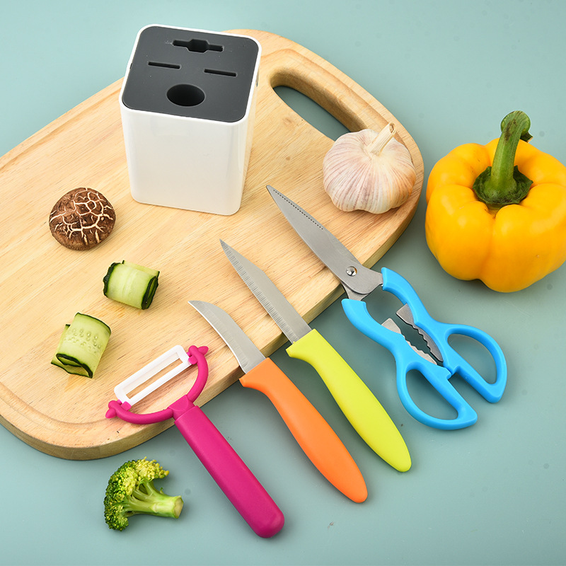 Five-Piece Kitchen Stainless Steel Gadget Set: Peeler, Fruit Knife, Scissors, Melon Slicer, Carrying Storage Box, Portable Gift Box
