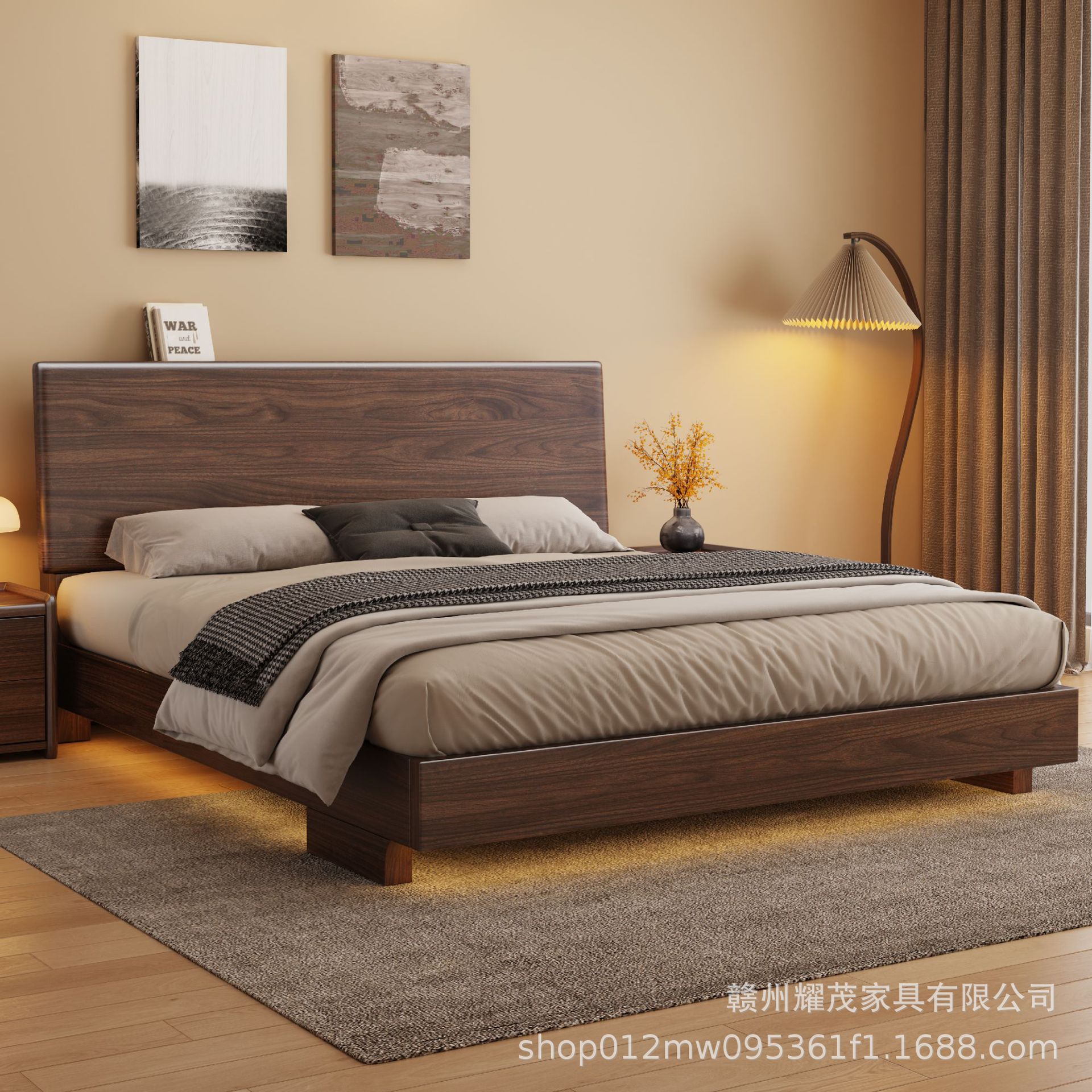 2026 New Model Ultra-Thin Bed with Multifunctional Storage Headboard, Home Use Storage Bed Frame, 1.8m Double Bed, Solid Wood Large Bed