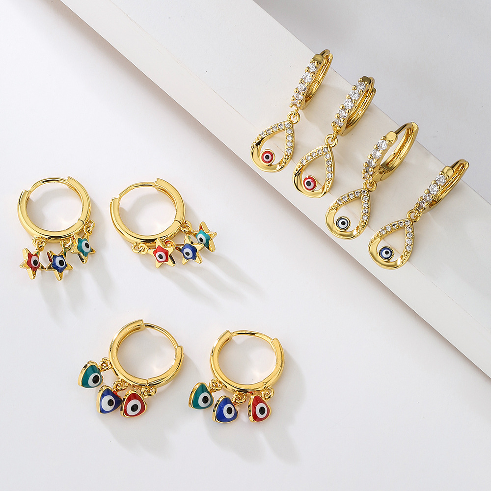 Retro Geometric Devilu0027S Eye Copper Inlay Zircon Drop Earrings 1 Pair