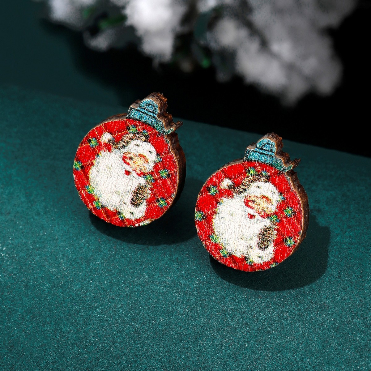 Daily, Festival Occasion 1 Pair Christmas Cute Christmas Hat Santa Claus Snowflake Wood Ear Studs