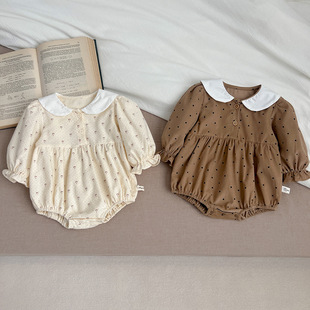 ins ~ baby clothes 2024 spring new Korean style baby girl polka dot small floral bag fart cotton triangle romper romper
