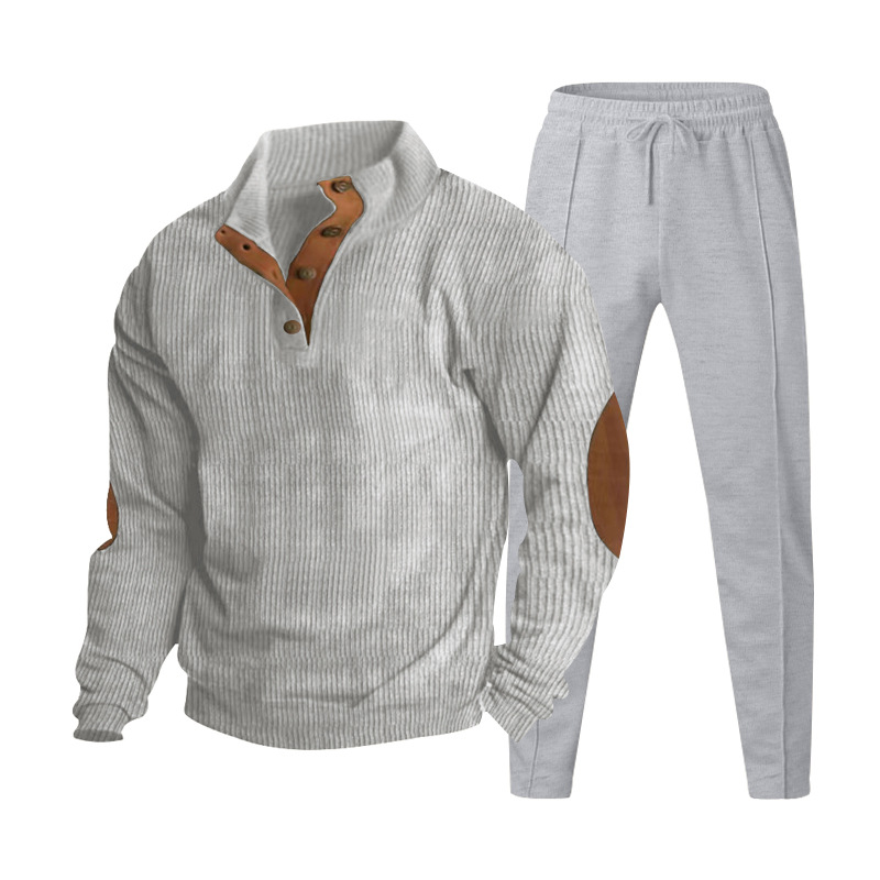 Abbigliamento da uomo casual, completo con pantaloni e felpa in velluto a coste con colletto alto e maniche lunghe_voghion.com