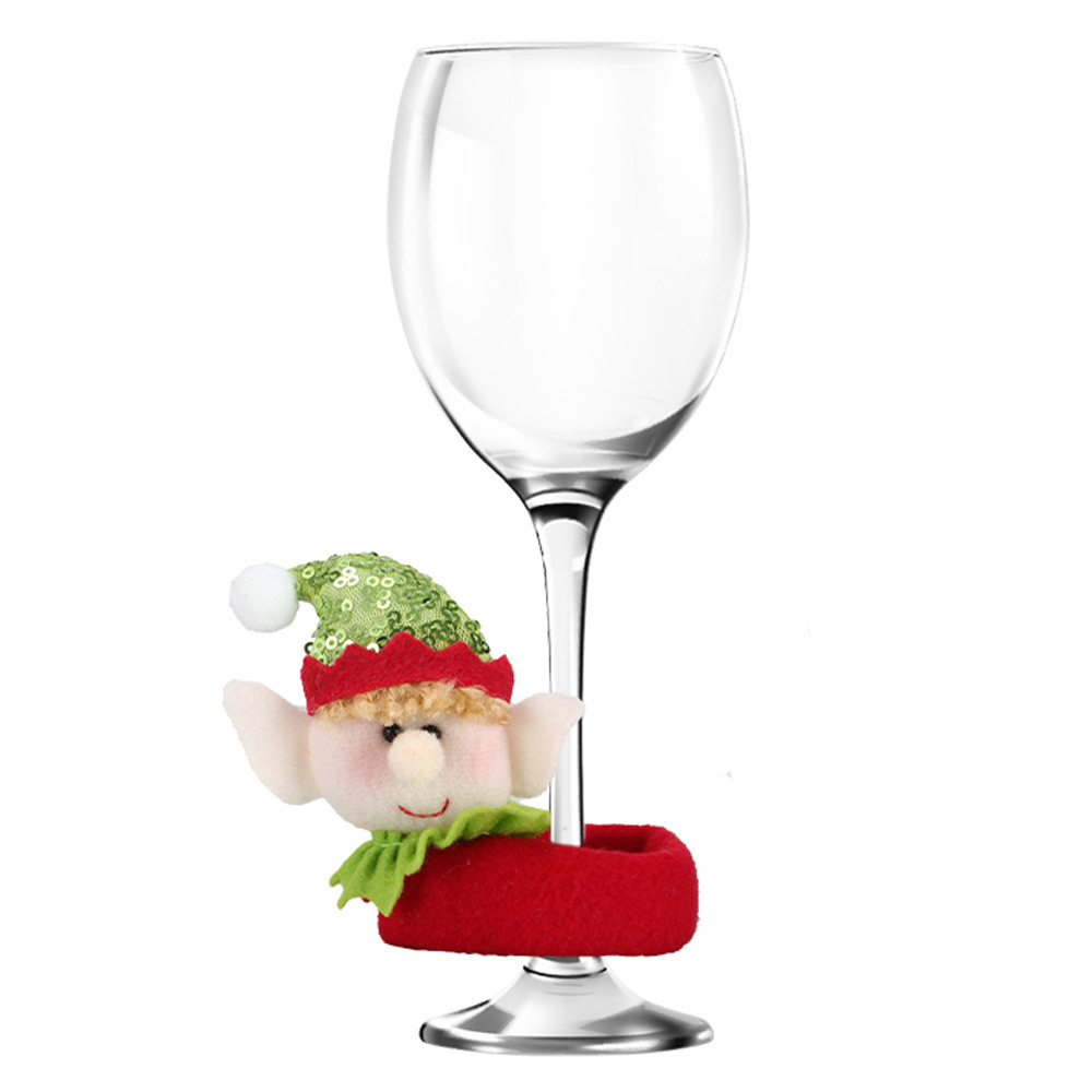 Navidad genio sequilla cubierta de tazas de vinos decoración de mesa de Navidad genio pareja cubierta de vinos cubierta de vinos