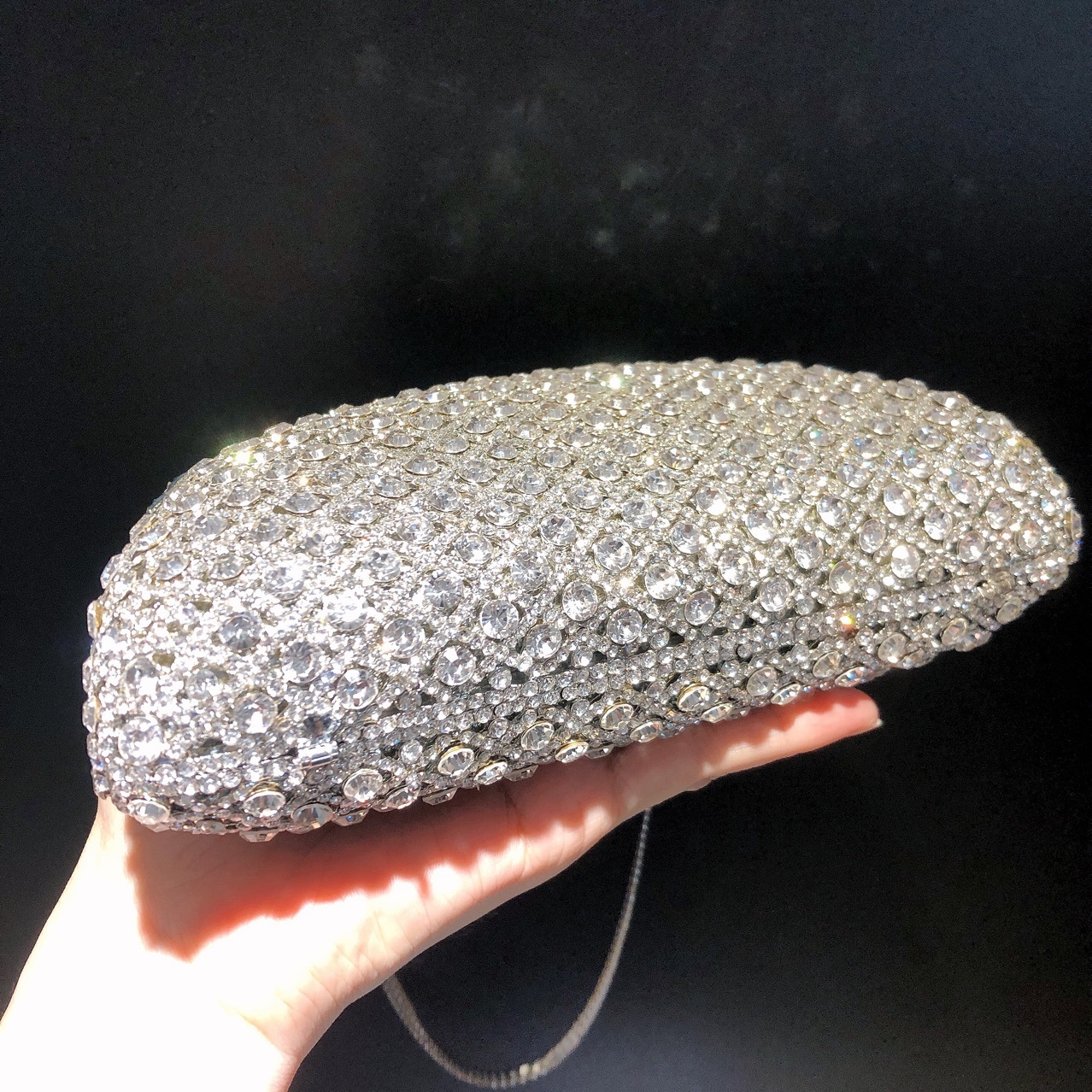 Túi clutch dạ tiệc đính kim cương pha lê tay cầm — Màu vàng chi tiết 2