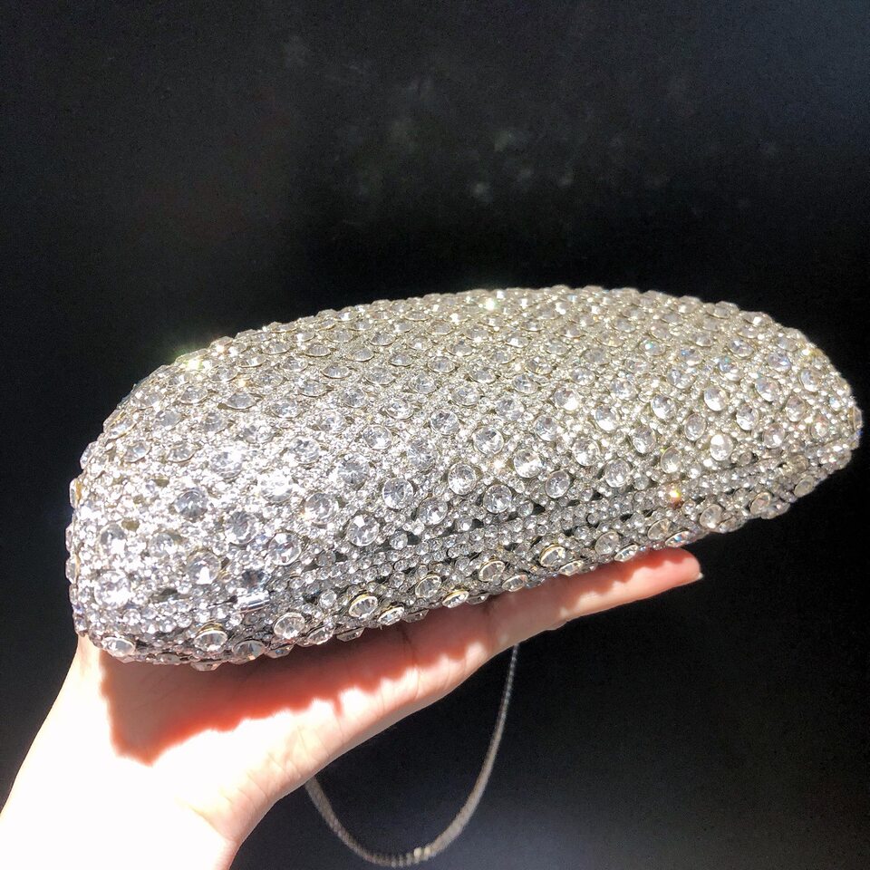 Túi clutch dạ tiệc đính kim cương pha lê tay cầm — Màu vàng chi tiết 2