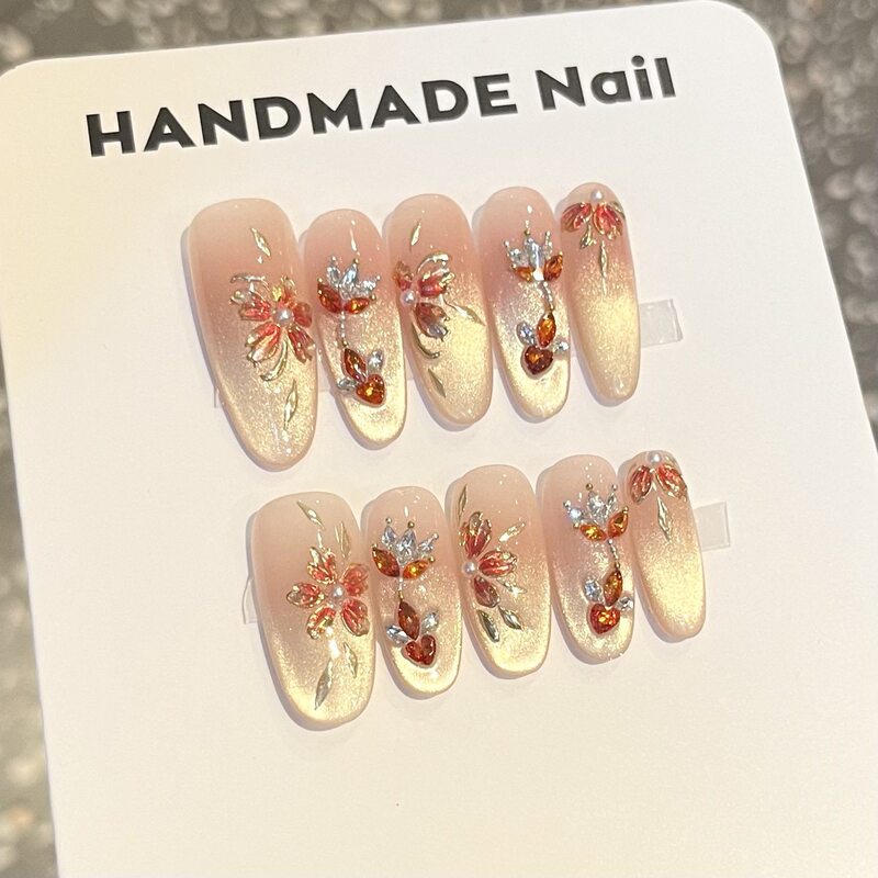New Fugui Golden French Cat Eye White Koi Removable Nail Ins Nails Handmade Wear Wholesale New Fugui Golden French Cat Eye White Koi Removable Nail Ins Nails Handmade Wear Wholesale