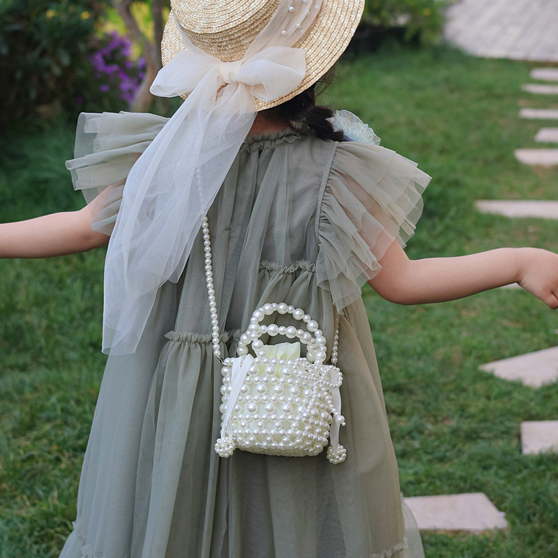 Linda niña bandolera dulce perla cesta estilo occidental princesa niño bandolera verano nuevo bolso para niños