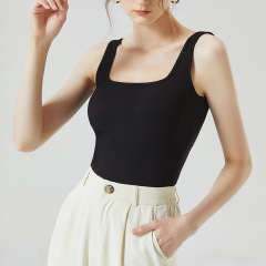 C4文胸一體復古方領吊帶背心女夏防曬衣內搭帶胸墊莫代爾美背背心