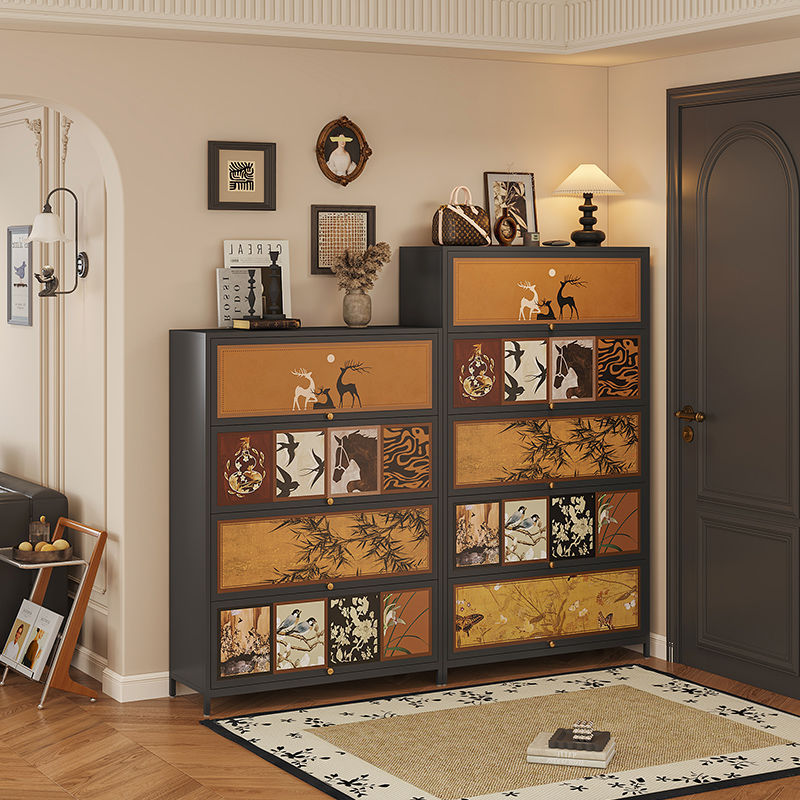 Steel Shoe Cabinet, Antique Style Home Entrance Cabinet, Multi-Layer Indoor Storage Cabinet, Integrated Wall Storage Cabinet