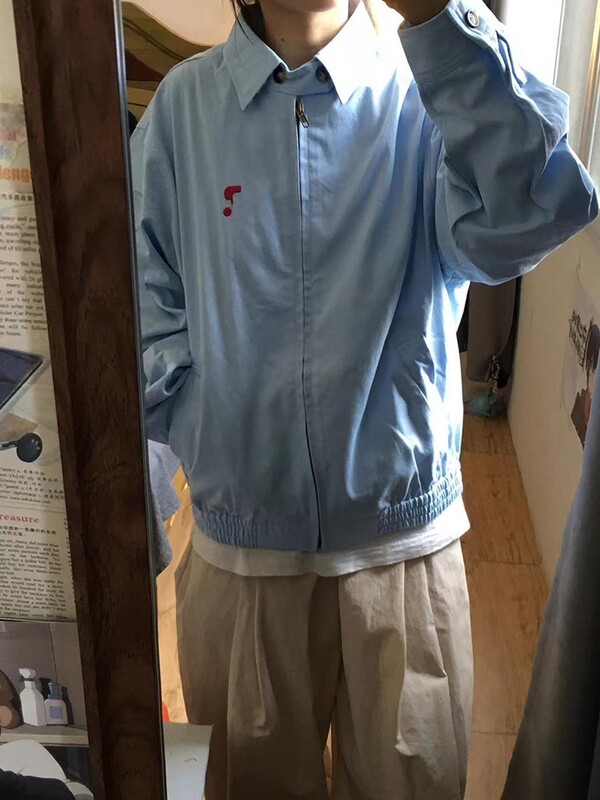 春秋浅蓝色外套女爆款新款日系小个子百搭棒球服宽松休闲翻领夹克|undefined