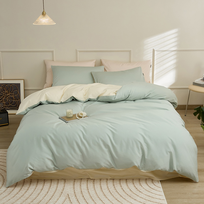 Nordic French Minimalist Retro Nordic Style 100-count Long-staple Four-piece Pure Cotton Three-piece Set, Simple Solid Color Bed Set With Duvet Cov_voghion.com