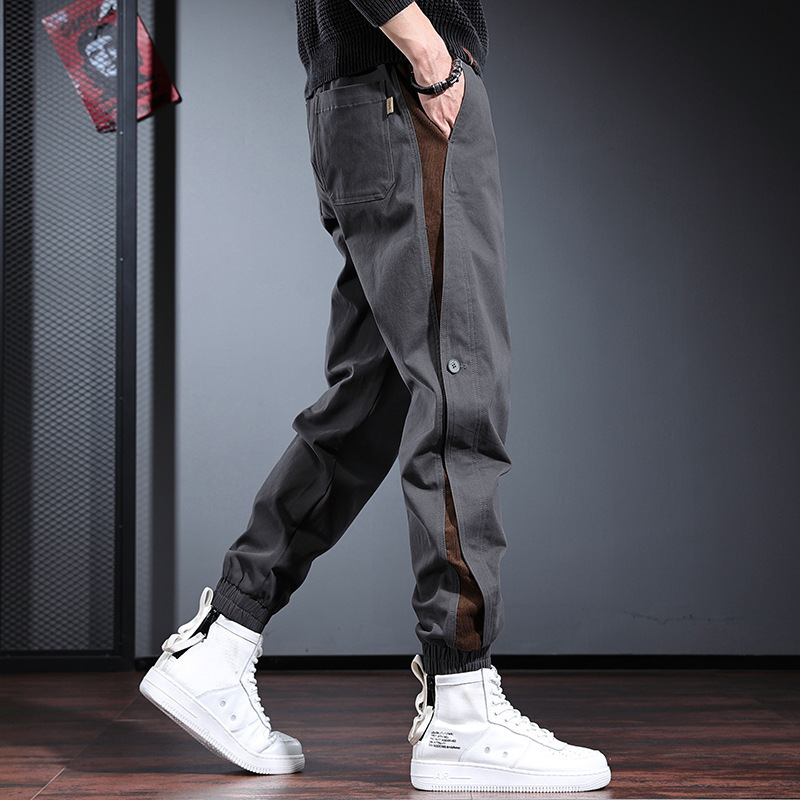 Spring and Autumn Men's Pants Contrast Color Men's Casual Pants Trendy Brand Casual Loose American Style High-end Gray Work Pants for Men