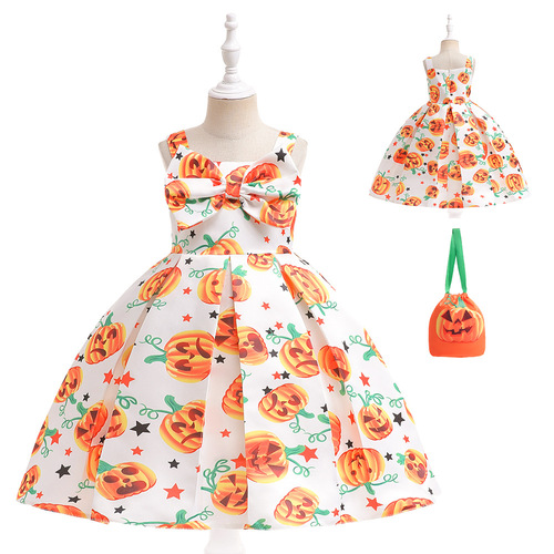 Halloween witch dress, role-playing costume for witch, pumpkin performance dress, princess dress