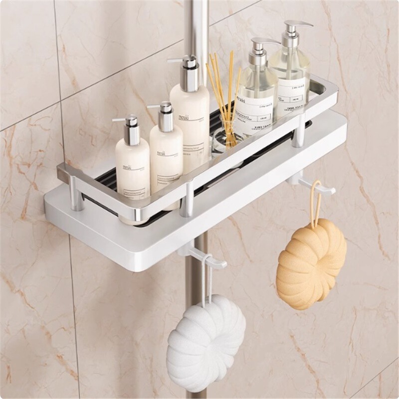 Shower Bathroom Cabinet Storage Rack, No-Drill Bathroom Rod Tray, Household Storage Basket, Hanging Rack, Plastic Toilet Organizer