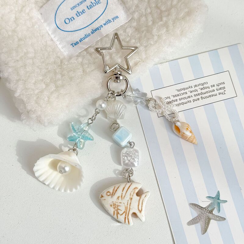 Ocean-Themed Beach Shell Pendant Handmade Beaded Travel Souvenir Shell Fish Pendant Car Hanging Decoration Bag Charm