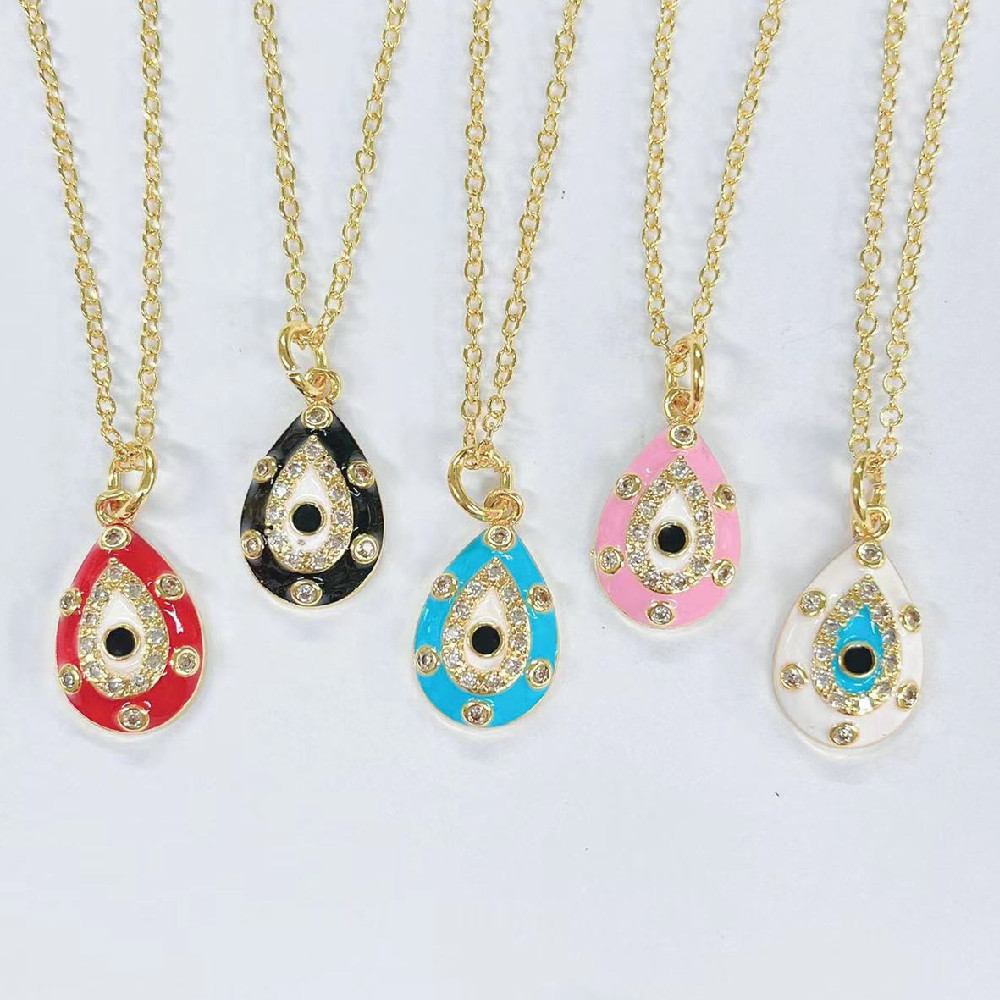 Fashion Water Droplets Copper Plating Zircon Pendant Necklace