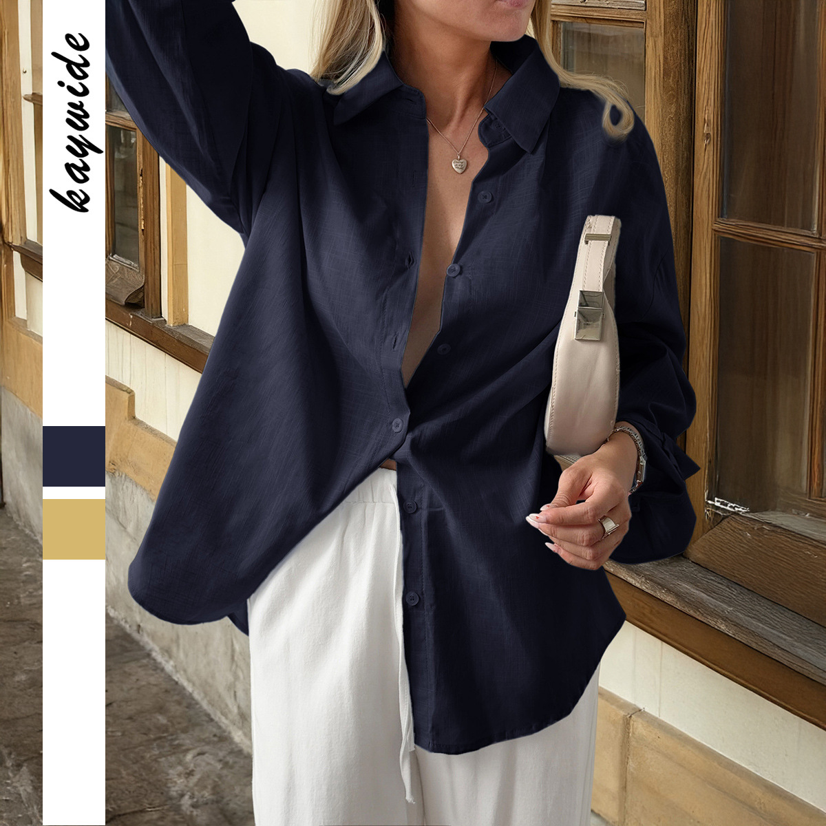 Damen-Freizeitbluse in Unifarbe, europäisch-amerikanischer Stil, schlichte Mode, Frühlings- und Sommerbekleidung_voghion.com