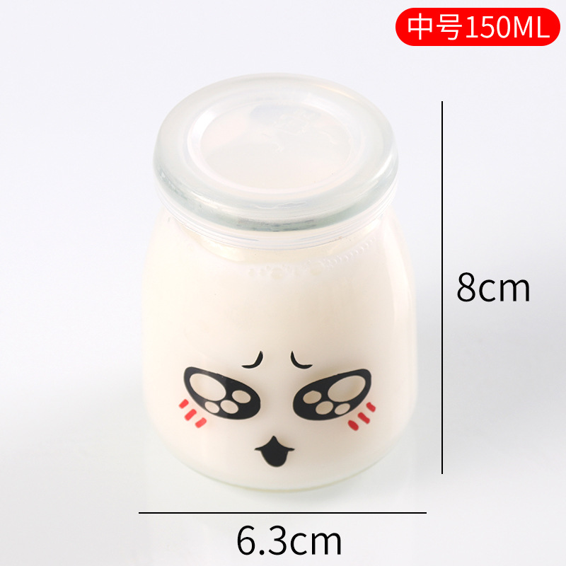 Vaso para pudín con tapa, botella de vidrio para pudín, tarro de miel, gelatina, vaso para mousse de leche de doble capa, vaso para yogur, patrones creativos al por mayor