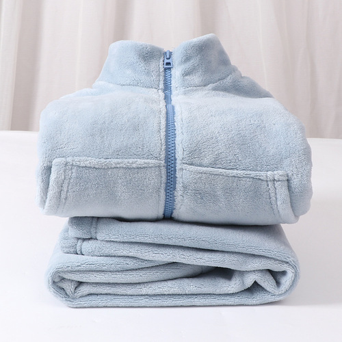 Children's flannel pajamas set parent-child plus velvet pajamas autumn and winter warm home clothes new thickened coral velvet