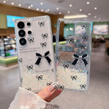 简约蝴蝶结夜光流沙适用三星S25ultra手机壳S24/S23plus手提S22韩