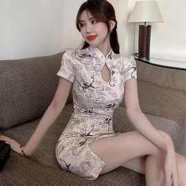 2024年夏季新款气质名媛国潮龙纹中国风改良少女连衣裙开叉旗袍女