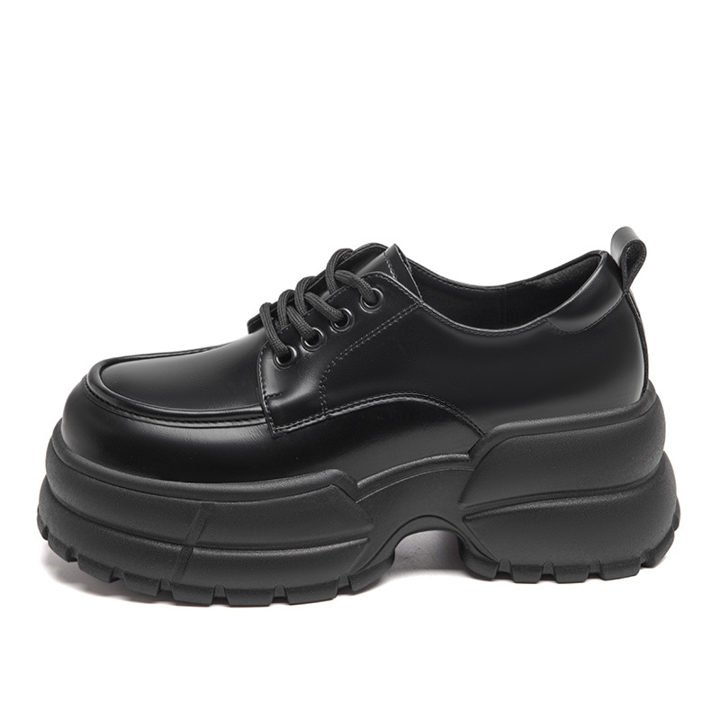 Zapatos de Lefour de fondo grueso para mujeres 2026 primavera nuevo muffin negro estilo británico zapatos de cuero de correa zapatos individuales
