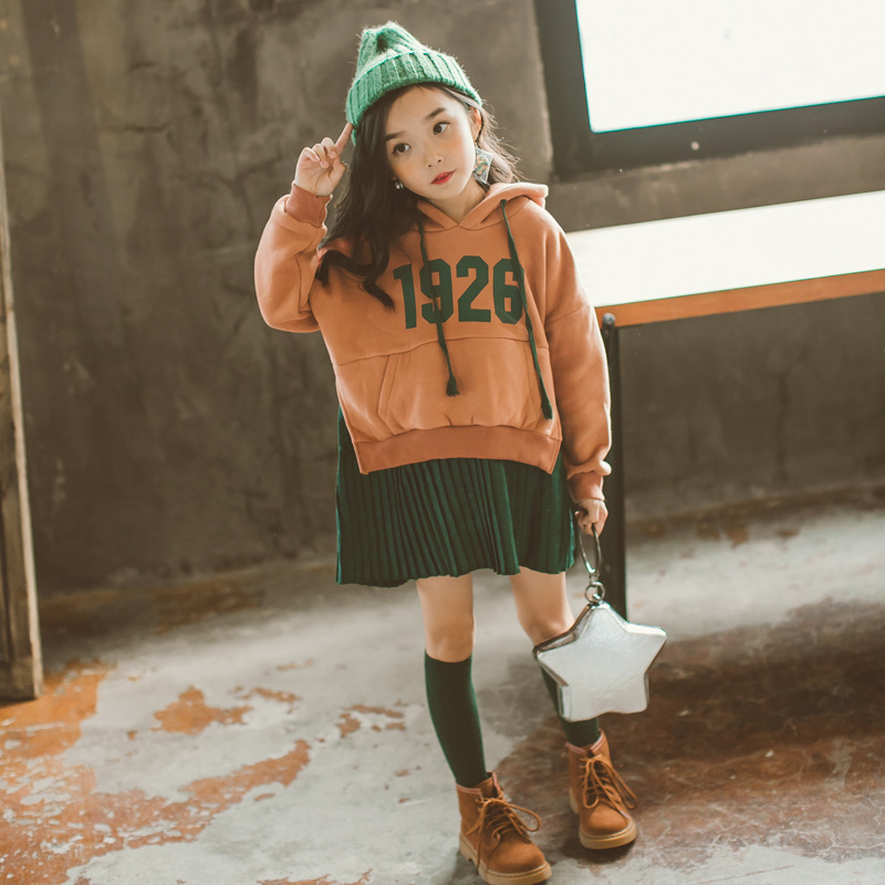 Vestido de manga larga para niñas 2023 otoño e invierno nuevo vestido de dos piezas falso vestido de moda casual para niños medianos y grandes