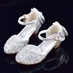 Little Girl High Heels, Little Princess Performance Leather Shoes, Silver Color, Children's Dress Shoes, Matching Formal Gowns, Big Kids Fashion Show Stage Crystal Shoes