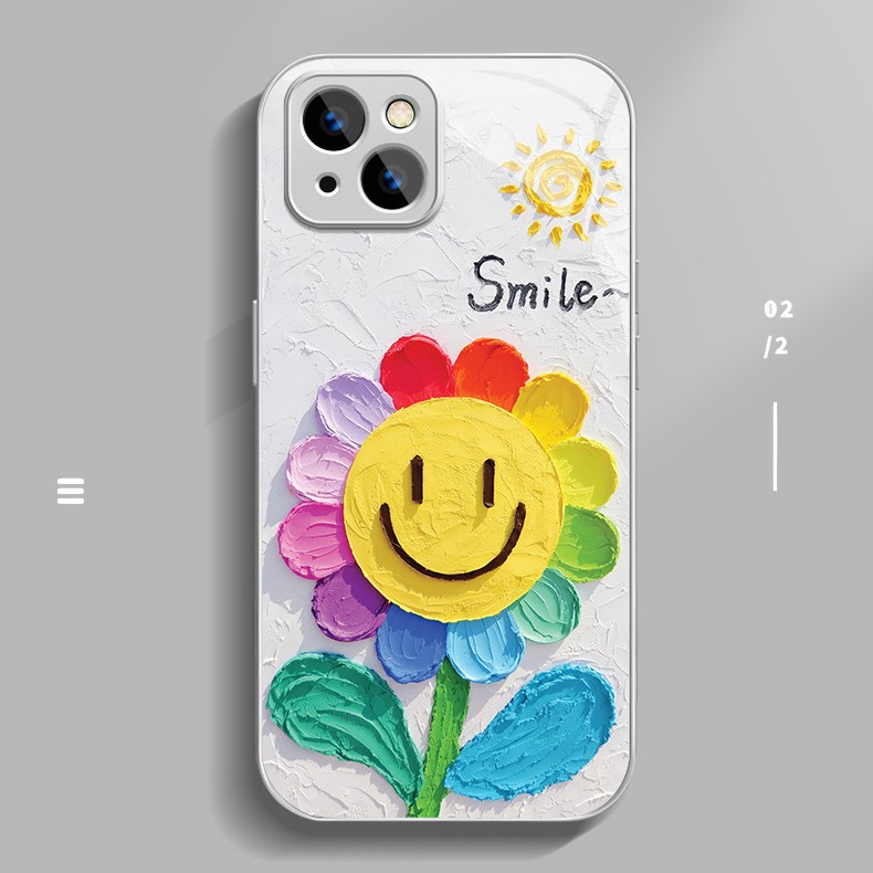 Smiley Sunflower para Apple 16promax funda para teléfono móvil iPhone15/14 nueva caricatura 13 funda de vidrio