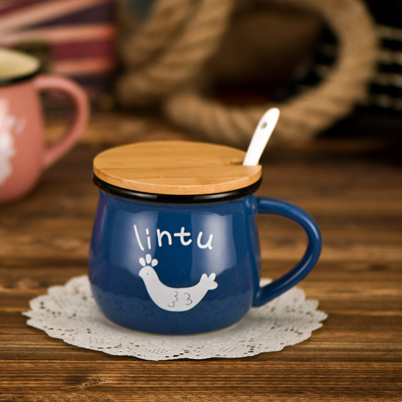 Azul oscuro + tapa de bambú + cuchara de porcelana