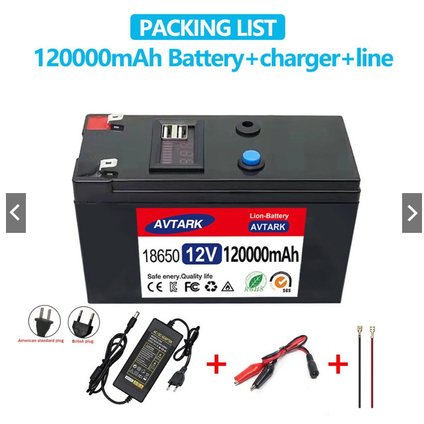 12V 120Ah便携式可充电电池带USB电源显示端口多用途备用电源