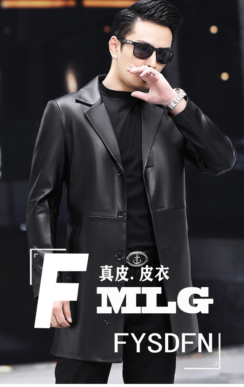 Real Leather Jacket Men Leather Jacket Suit Mid-length Suit